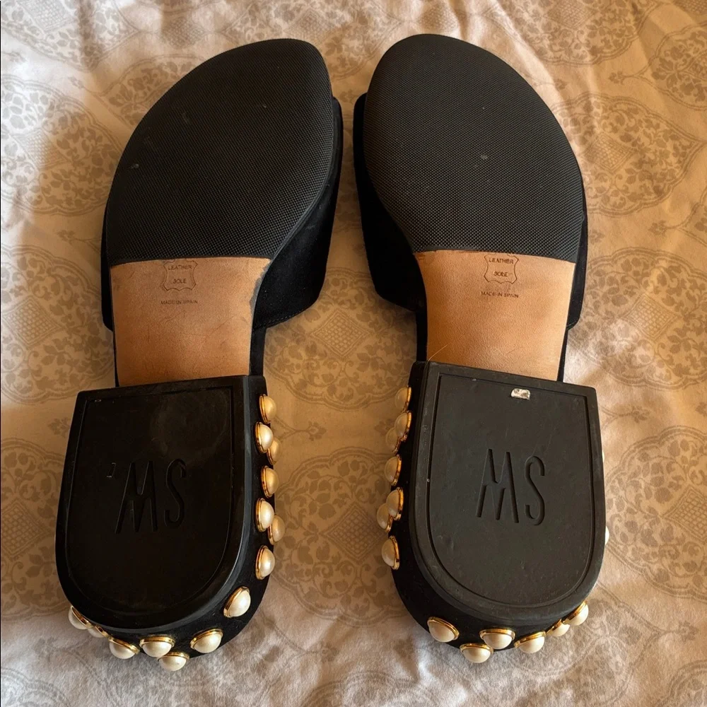 Stuart Weitzman Pearl Black Suede Mules Womens Slides Sandals Size 10 - Picture 6 of 6